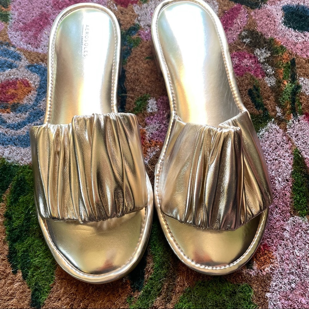 AEROSOLES Gold Ruched Slide Sandals